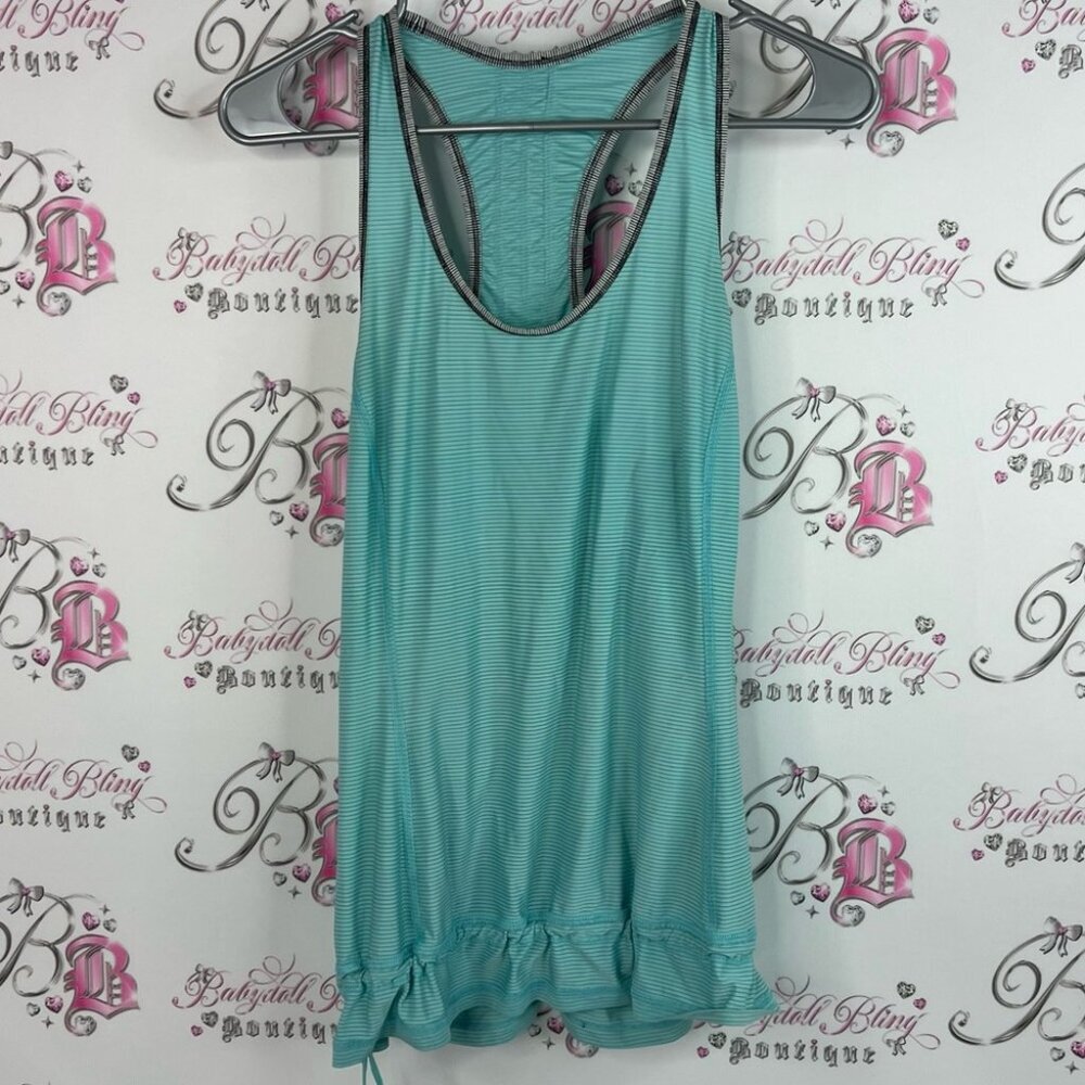 Lululemon tank top stripes racer back Teal Sleeveless Ruffle Hem Top ruffles